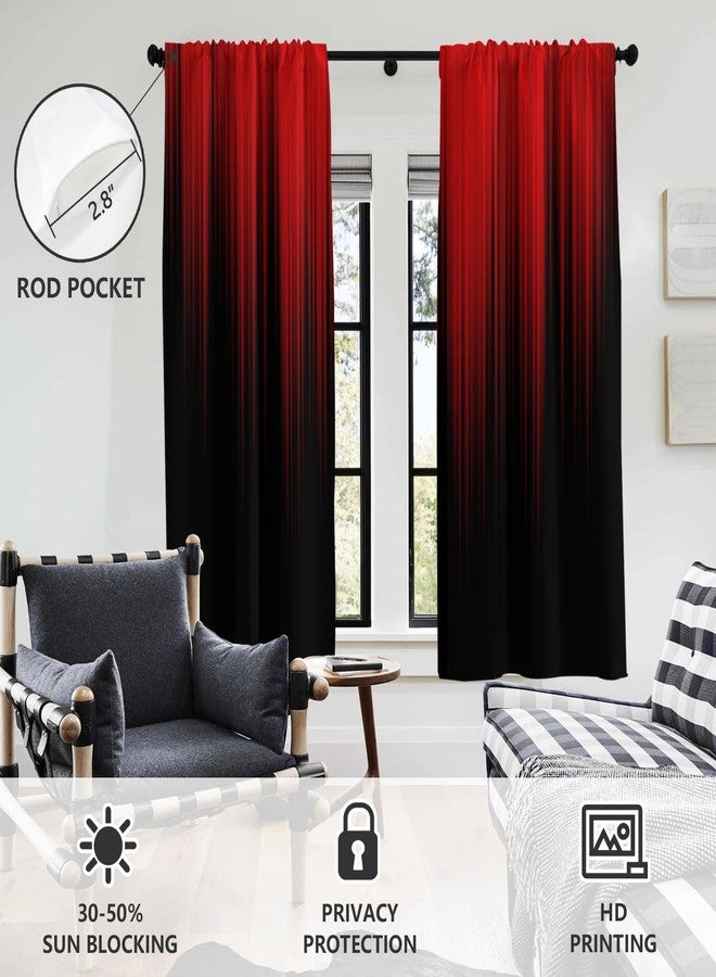 AAtter Red and Black Window Curtain Ombre Gothic Goth Halloween Dark Modern Mens Adults Cool Anime Spooky Horror Living Room Bedroom Drapes Treatment Fabric 1 Pair Home Decor, 42" W x 63" L, Gradient - Image 3